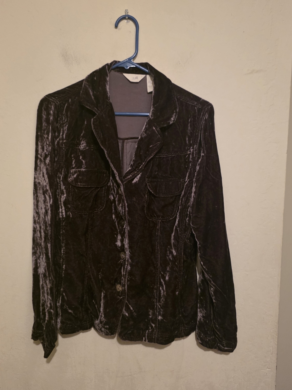 J .Jill  Crushed Velvet Button-Front Blazer Purple  Size 14